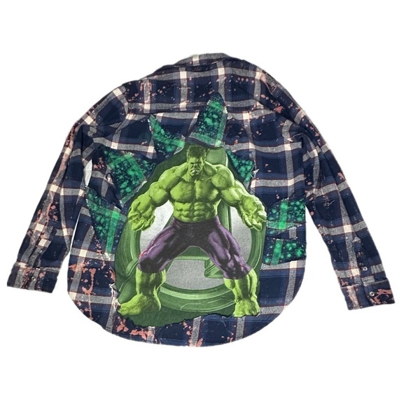 Hulk Marvel Upcycle wrangler flannel bleach distressed